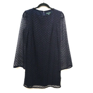 Lauren Ralph Lauren Navy Long Sleeve Crochet Lace Goth Formal Mini Dress 10 $195